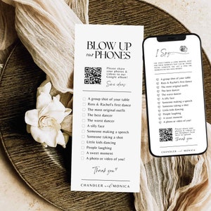 Foto Jagd Karte Schnitzeljagd Hochzeit Fotospiel Empfang Blow up Handys I Spion Hochzeitsspiel Vorlage - Canva Kamera qr printable #SA01