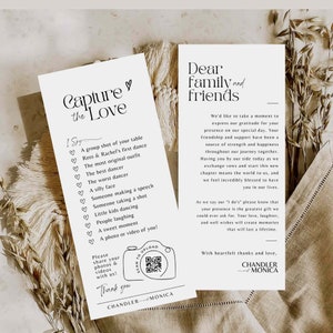 I spy wedding game Capture the love qr code template Thank you note photo hunt card scavenger wedding reception minimalist canva #CT01