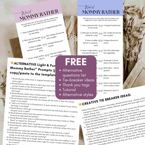 Would Mommy Rather Baby Shower Game Minimalist Neutral Editable Template - Who Knows Mommy Best Activity Editable Printable 4x9 - B01