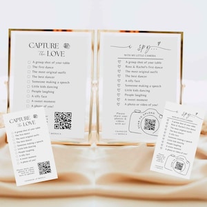 Capturez l'amour QR Code carte de mariage - carte photo de mariage minimaliste moderne J'espionne le jeu de mariage Imprimable, partagez des cartes de visite modifiables SA01