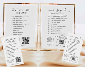 Capture The Love QR Code Wedding Card - Modern Minimalist Wedding Photo Card I spy wedding game Printable Share Editable Business Cards SA01