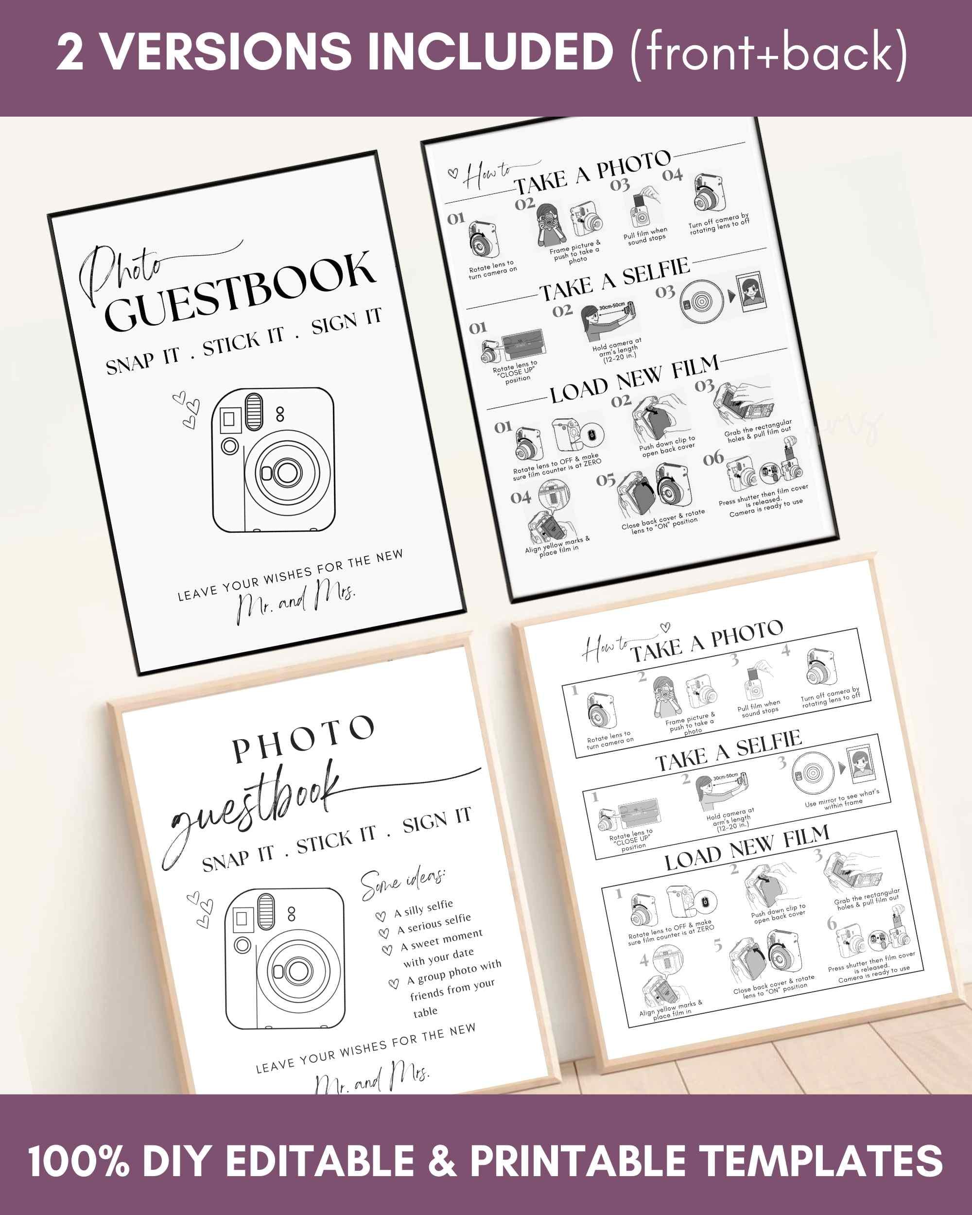 Wedding Photo Guest Book Sign Instant Mini 12 Instructions - Instant Camera Guestbook Sign How to Take a photo How to Load New Film - SA01