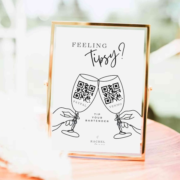 feeling tipsy jar sign - Tips qr code wedding sign Editable Template on Canva Venmo Qr Code Modern Wedding Sign Bartender Tip Sign , Q01