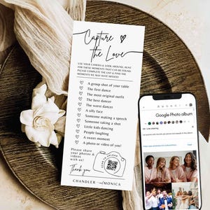Capture The Love QR-code trouwkaart - I spy bruiloft gamekaart moderne minimalistische trouwfotokaart Share the Love bewerkbare kaarten #BB01