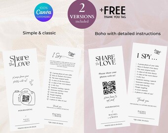 I spy wedding game template share the love  photo hunt card scavenger hunt wedding photo game reception - canva camera qr printable #SA01