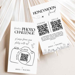 trouwfoto-uitdaging en huwelijksreisfonds QR-codes visitekaartje BUNDEL - Leg de liefde vast Canva minimalistisch bewerkbaar afdrukbaar SA01