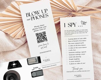 Blow up phones I spy wedding game template photo hunt card scavenger hunt wedding photo game for disposable camera or phones - QR Code SA01