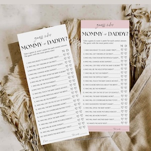 mommy or daddy game questions editable template - guess who mommy or daddy baby shower game, minimalist baby shower game about parents - B01