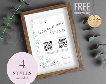 Scarica il codice QR del fondo per la luna di miele, il codice QR del fondo per la luna di miele, i cartelli per matrimoni, il codice QR dei fiori selvatici di montagna - Modello Canva, il codice QR del segno, i contanti Venmo #WE