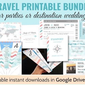 Printable Destination Travel Wedding bundle invitation invite rsvp passport boarding pass save the date ceremony paper airplane Templates