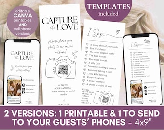 J'espionne le jeu de mariage Capturez l'amour photo chasse au trésor carte de jeu de mariage - LISTE DE CONTRLE PDF Téléchargez le modèle de code QR pour appareil photo Canva SA01