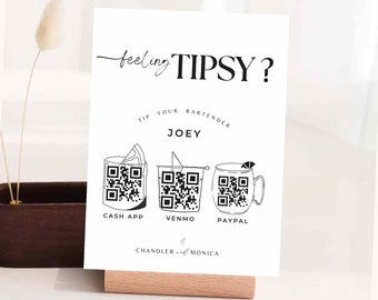 tip uw barman bruiloft teken grappig gevoel aangeschoten tips teken sjabloon voor bruiloft barman tips gewaardeerd qr-code teken om tip #SA01
