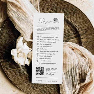 J'espionne le jeu de mariage Capturez l'amour photo chasse au trésor carte de jeu de mariage - LISTE DE CONTRLE PDF Téléchargez le modèle QR Code pour appareil photo Canva #TA01