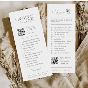 J'espionne le jeu de mariage Capturez la carte de jeu de mariage de chasse au trésor photo d'amour - CHECKLIST PDF Téléchargez le modèle de code QR de l'appareil photo Canva #TA01