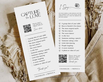 I spy wedding game Capture the love photo scavenger hunt wedding game card - CHECKLIST PDF Download Canva camera QR Code template #TA01