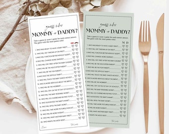 Guess Who Mommy or Daddy Game Baby Shower Party Game editable templates - Who Said It Trivia Game Minimalist Game Mom or Dad parents - B01