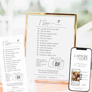 Capture the Love I Spion Hochzeit Spiel Vorlage Fotojagd Karte Schnitzeljagd Hochzeit Foto Spiel Empfang - Canva Kamera qr printable #SA01