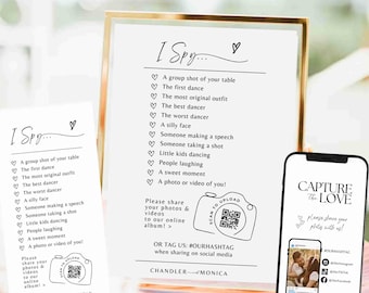 Capture the Love I spy wedding game template photo hunt card scavenger hunt wedding photo game reception - canva camera qr printable #SA01