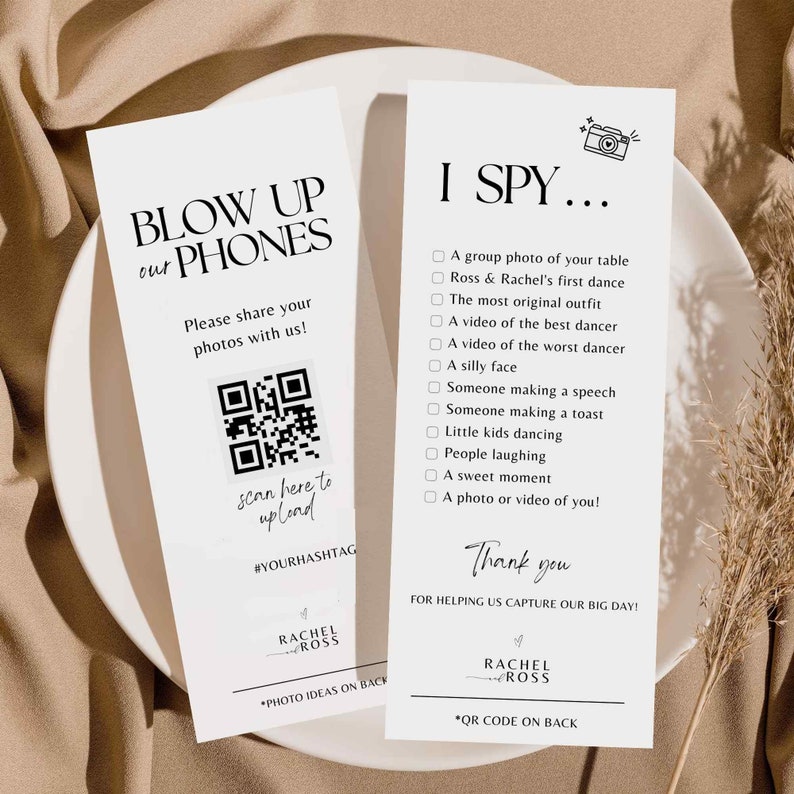 Blow up phones I spy wedding game template photo hunt card scavenger hunt wedding photo game reception canva camera qr printable SA01 zdjęcie 3