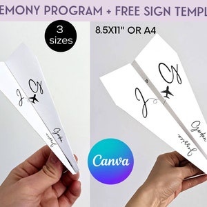 programa de casamento a6 Avião de papel para casamento A4 ou carta - Convite minimalista para salvar a data em forma de coração para download Modelo editável Canva #Q01