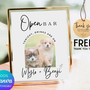 Bar sign wedding with dogs Dog Of Honor CANVA Template - Pet Wedding Bar Sign Pet Bar Wedding Poster Personalized Open Bar Sign , Q01