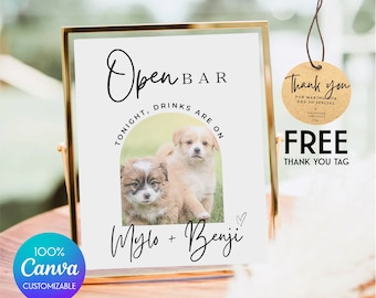 Bar sign wedding with dogs Dog Of Honor CANVA Template - Pet Wedding Bar Sign Pet Bar Wedding Poster Personalized Open Bar Sign , Q01
