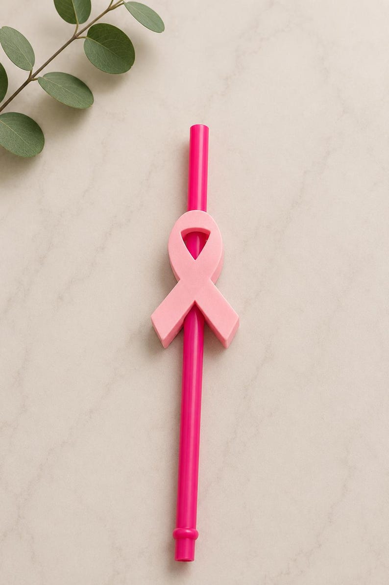 Cancer Awareness Straw Topper - Pink Ribbon Design for Support and ...