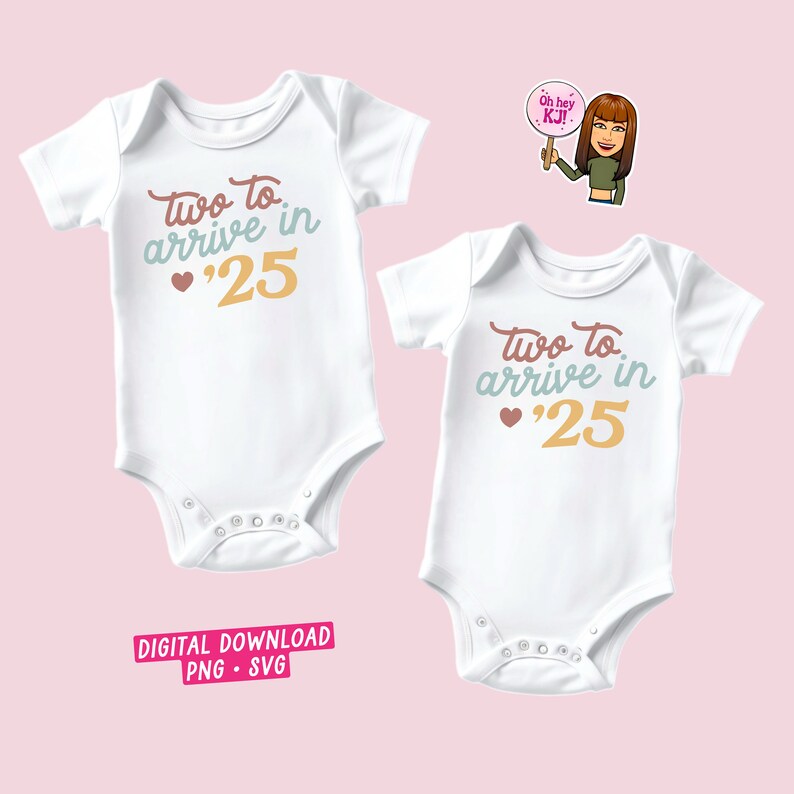 2025 Twins Pregnancy Announcement Svg Two to Arrive in 25 Svg Png, Boho