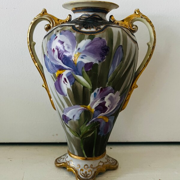 Nippon Vase Iris Gold Gilt Phoenix Vintage Porcelain