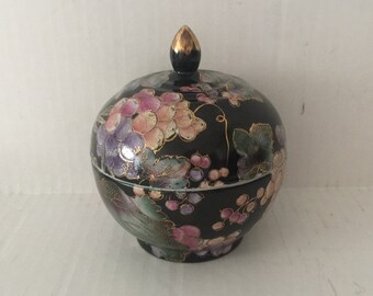 Hand-Painted Grapes and Vines Porcelain Trinket Box, Jewelry Box