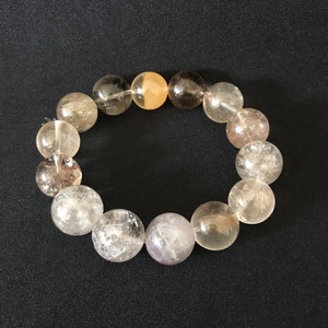 15mm Healing Rock Quartz, Rutilated Quartz Crystal beaded bracelet 0016