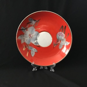 Vintage Orange Red peony Porcelain plate