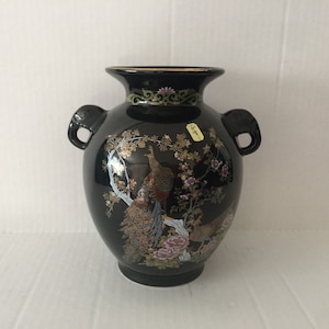 Vintage Japanese Black Porcelain Vase