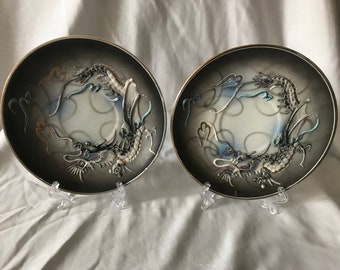 Vintage Pair Japanese Dragonware Moriage Porcelain Plates