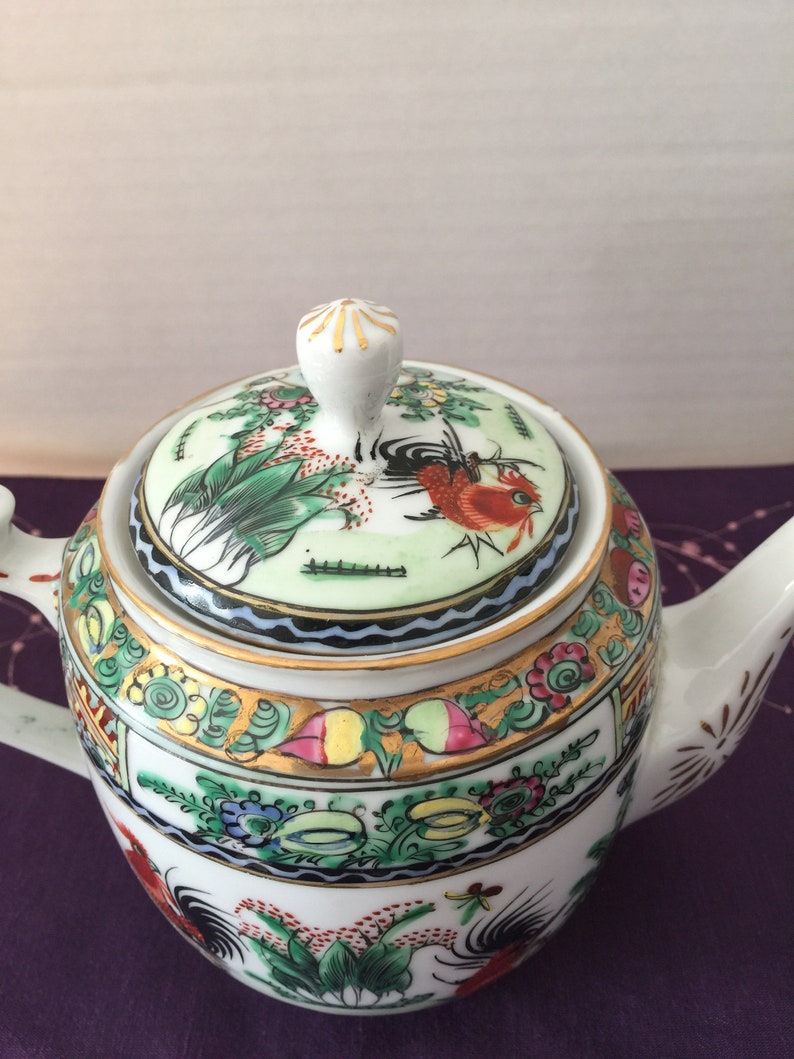 Vintage Teapot Handpainted Roosters in Hong Kong Etsy