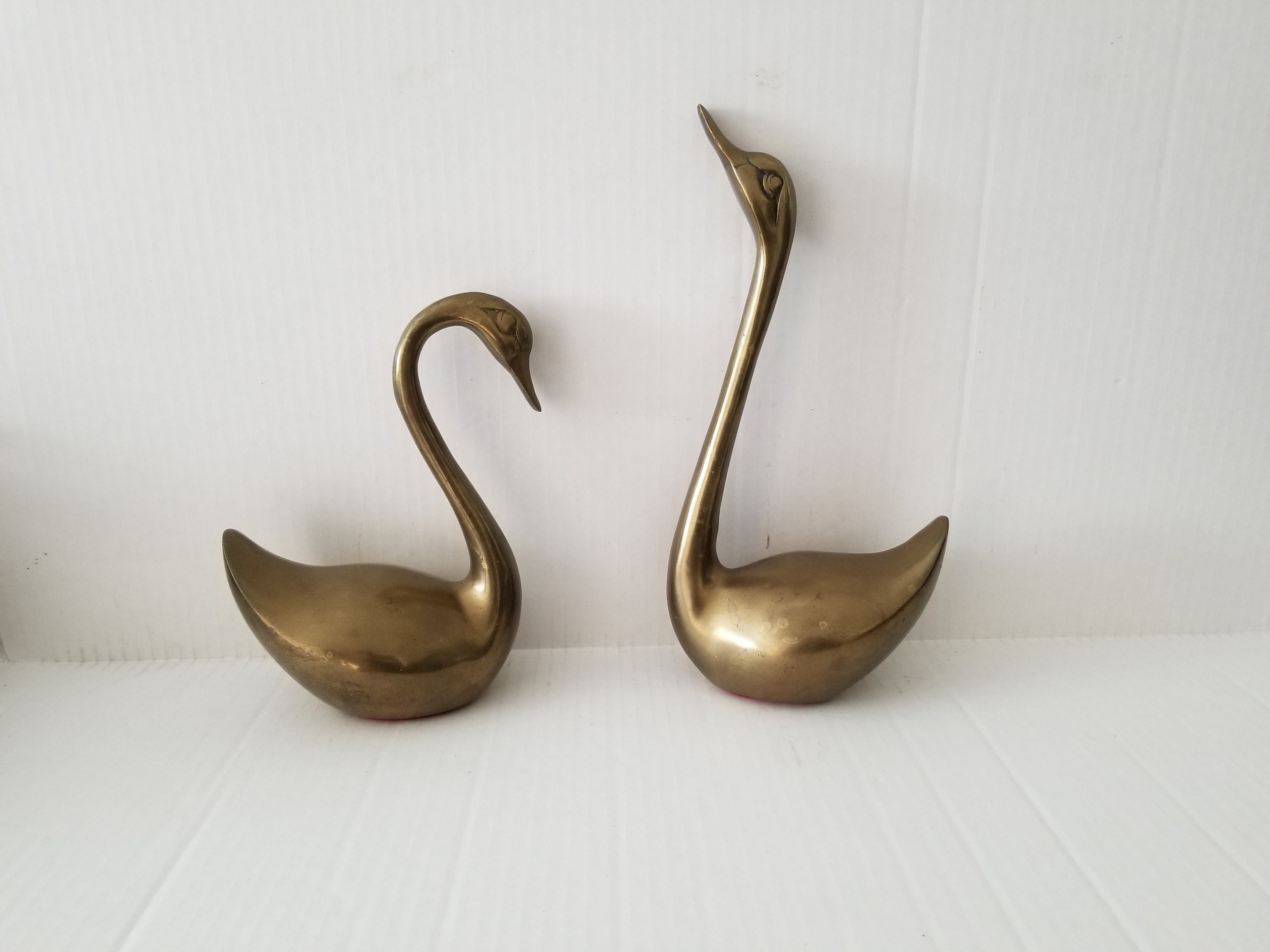 A Pair of Vintage Brass Swans Statues 