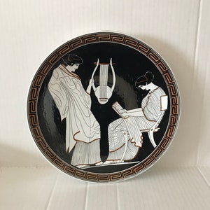 Vintage Large Greek Black Ceramic Plate