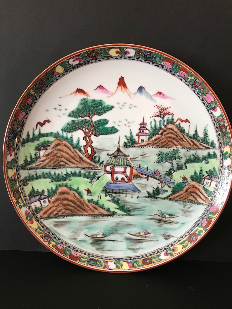 Vintage Chinese Export landscape scene porcelain Plate