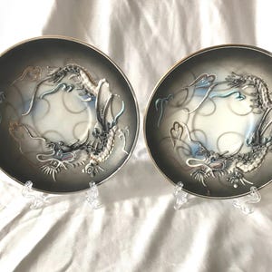 Vintage Pair Japanese Dragonware Moriage Porcelain Plates