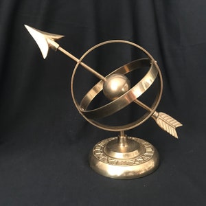 Vintage Lacquered Brass Global and Arrow Sculpture