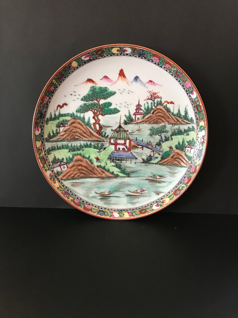 Vintage Chinese Export landscape scene porcelain Plate