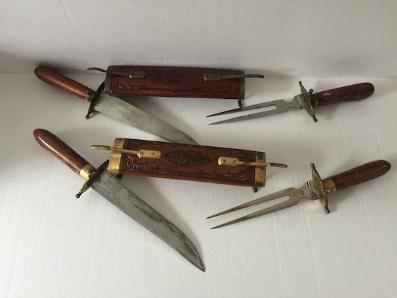 Vintage Hand Carved Indian Knife and Fork Set, Two Sets - Etsy