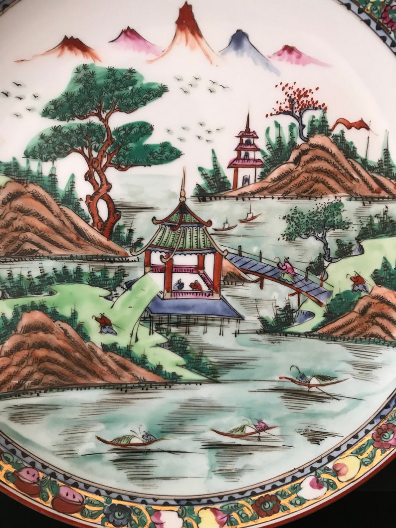 Vintage Chinese Export landscape scene porcelain Plate