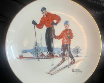 ノーマン・ロックウェル「スキースキルズ」限定版磁器皿、1980年
