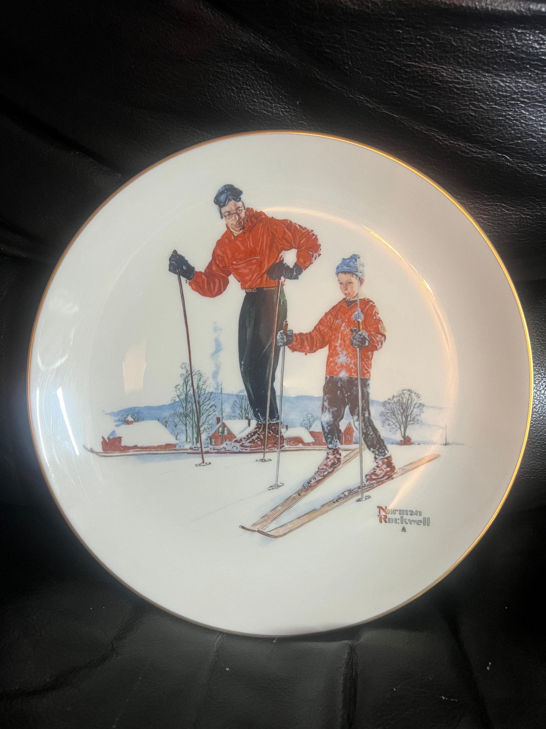 ノーマン・ロックウェル「スキースキルズ」限定版磁器皿、1980年