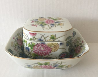 Laudel Floral Lidded Trinket Box with a square Plate