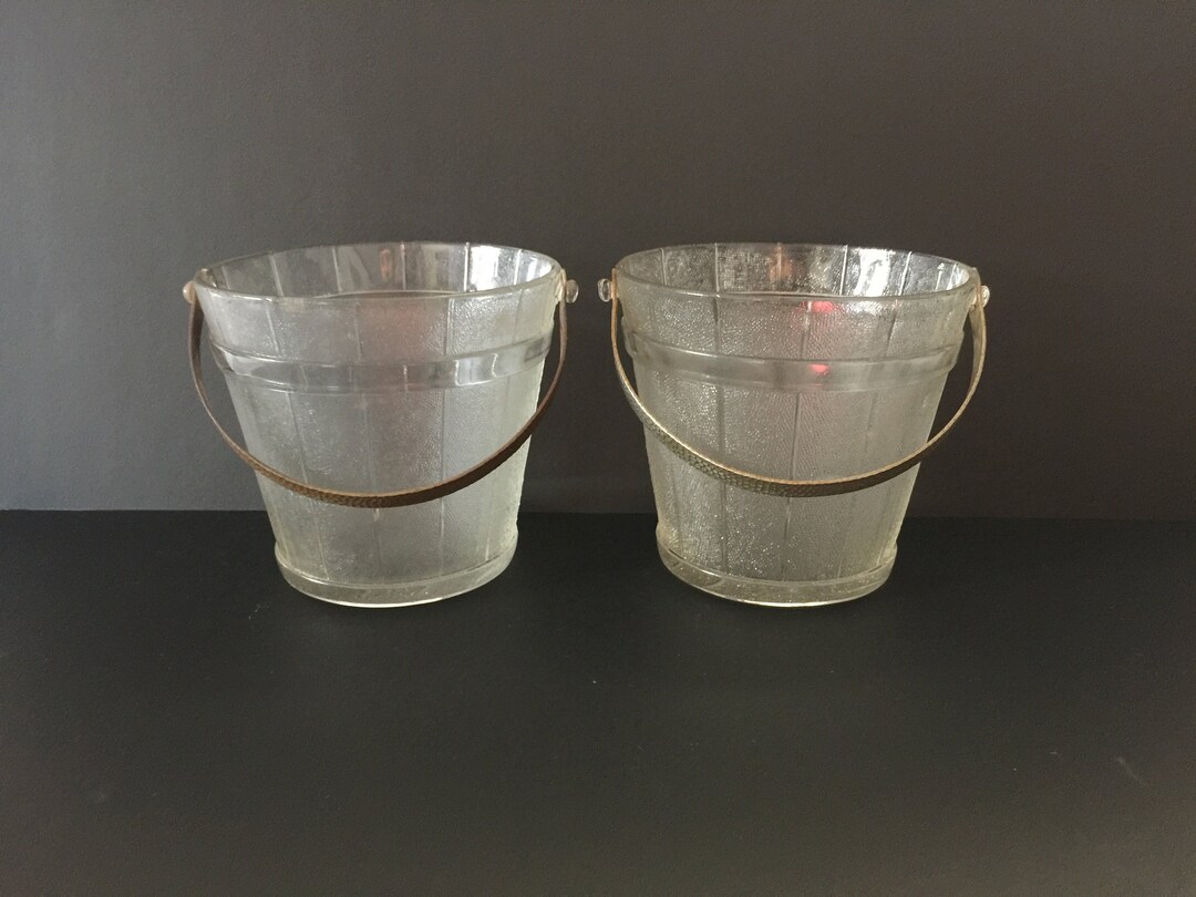 A Pair of Vintage Frosted Glass Ice Bucket by Indiana Glass Etsy