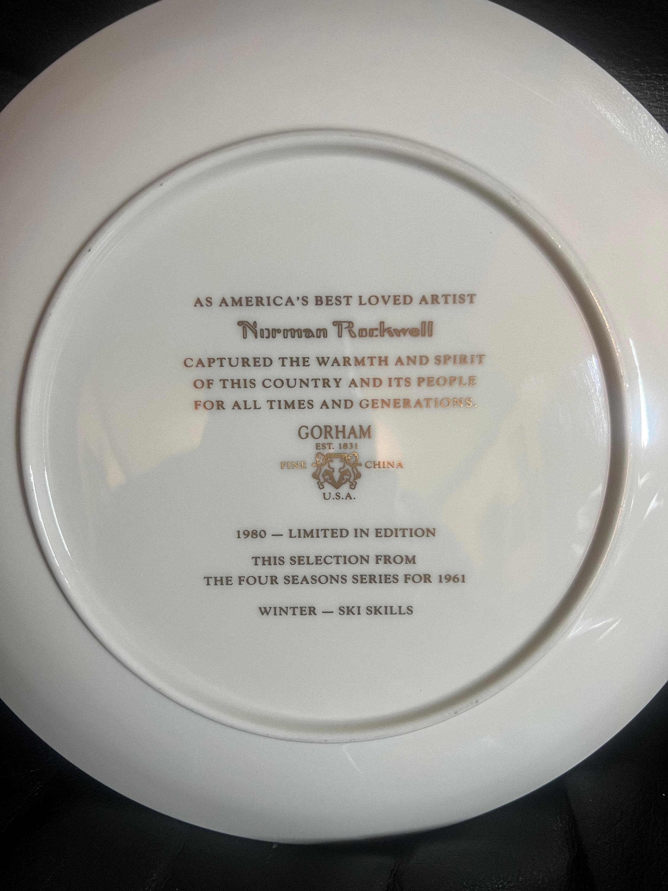 ノーマン・ロックウェル「スキースキルズ」限定版磁器皿、1980年