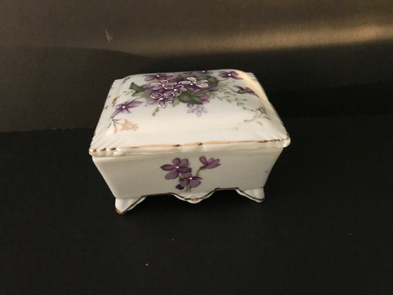 Vintage hand-painted Floral Square porcelain Trinket Box