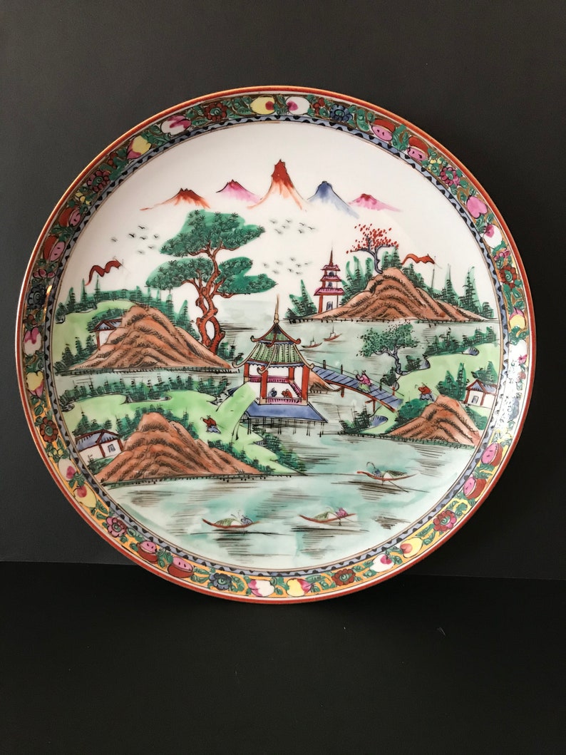 Vintage Chinese Export landscape scene porcelain Plate